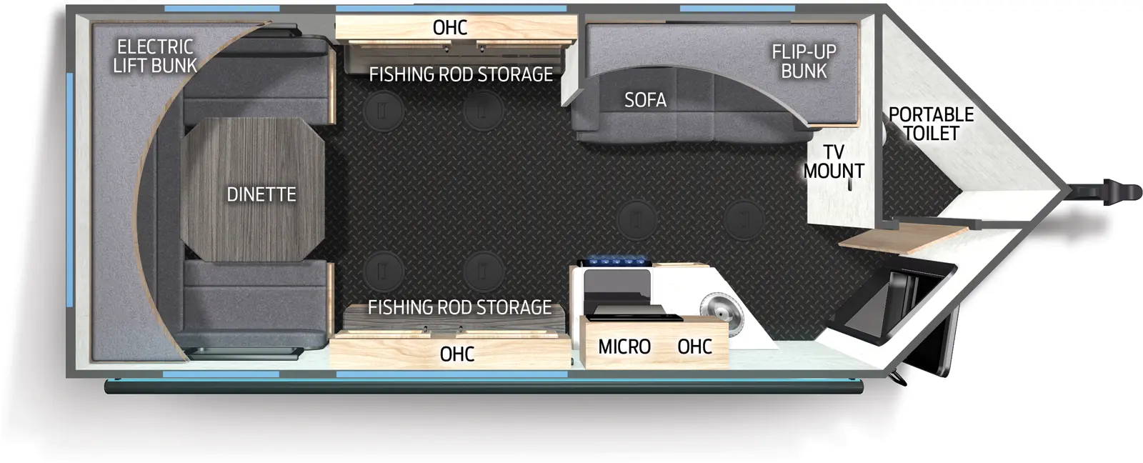 The Campsite Ice 16GT floorplan has one entry and zero slide outs. Exterior features include: metal exterior. Interiors features include: u-dinette.